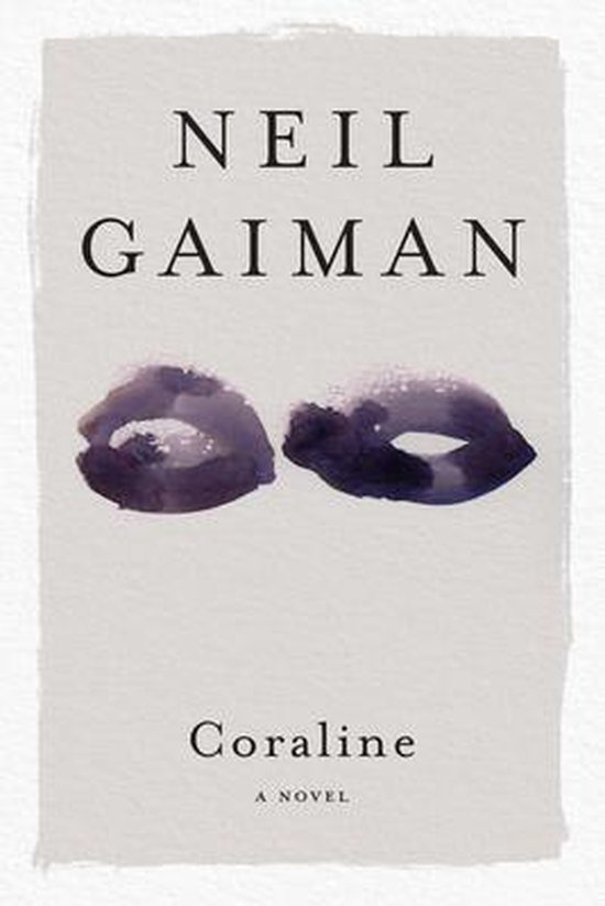 Livre 'Coraline' de Neil Gaiman, avec une aquarelle de lèvres violettes.