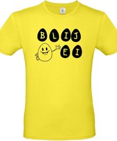 T-shirt met opdruk “Blij Ei” –  Een Geel shirt met zwarte opdruk - Merk B&C – Herojodeals