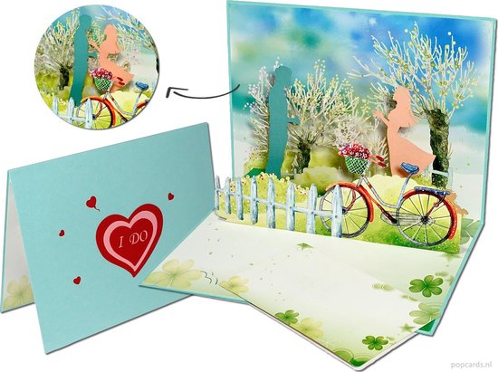 Popcards popupkaarten – Valentijn Romantiek Romantisch samenzijn Liefde Liefdeskaart trouwkaart Samenwonen Samen wonen Vriendschap Fietsen Valentijnskaart Valentijnsdag pop-up kaart 3D wenskaart