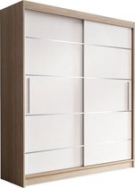 E-MEUBILAIR Zweefdeurkast Kledingkast Garderobekast met planken en kledingstang - 120x61x200 cm (BxDxH) - NOAH 06 (SONOMA+WIT)