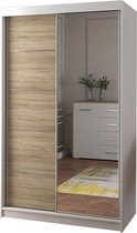 E-MEUBILAIR Zweefdeurkast Kledingkast met Spiegel Garderobekast met planken en kledingstang - 120x61x200 cm (BxDxH) - NOAH 05 (Wit+Sonoma)