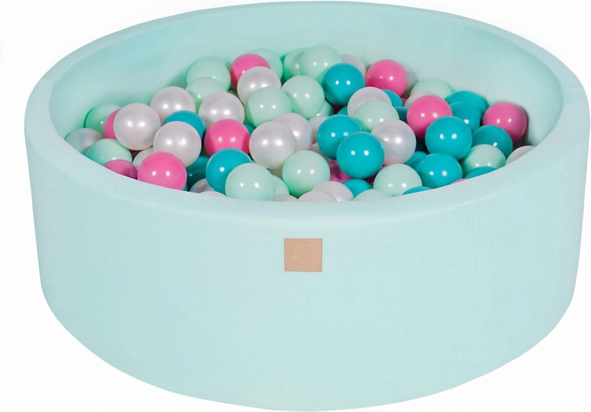 Ballenbakje.nl® Ronde Ballenbak set incl 200 ballen 90x30cm - Mint: Pearl Wit, Turquoise, Licht Roze, Mint