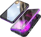 Magnetische case met voor - achterkant gehard glas voor de iPhone X/XS - paars / zwart