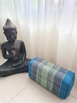 Yoga blok - Traditionele Thaise Kapok Yoga Ondersteuning Blok Kussen - Meditatie Kussen rechthoek - 35x15x10cm - Blauw/grijs