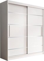 E-MEUBILAIR Zweefdeurkast Kledingkast Garderobekast met planken en kledingstang - 120x61x200 cm (BxDxH) - NOAH 06 (Wit )