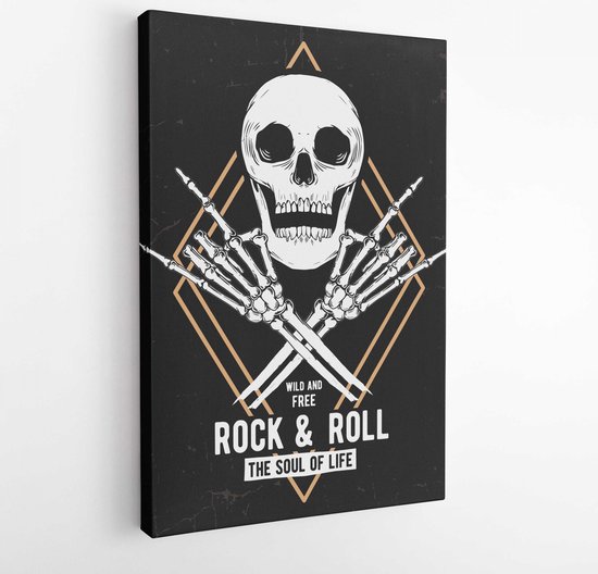 Rock music graphic design with skull illustration for t-shirt and other uses.  - Modern Art Canvas  -Vertical - 657424345 - 40-30 Vertical