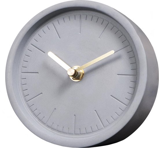 QUVIO Horloge de table ronde en béton avec aiguilles dorées / Horloge de bureau / Horloge / Klok de table - Grijs