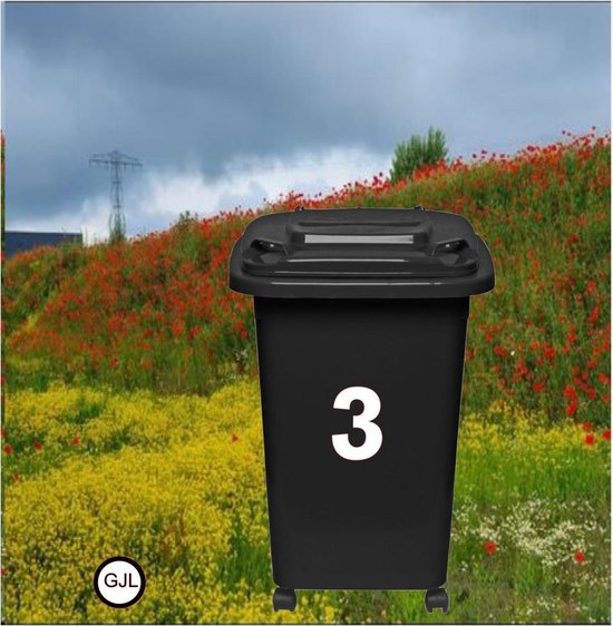 Cijfersticker - wit - 10 x 5 cm  -  Kliko - brievenbus - deuren - containers  - voorraadbakken  - ramen -  nummer 3