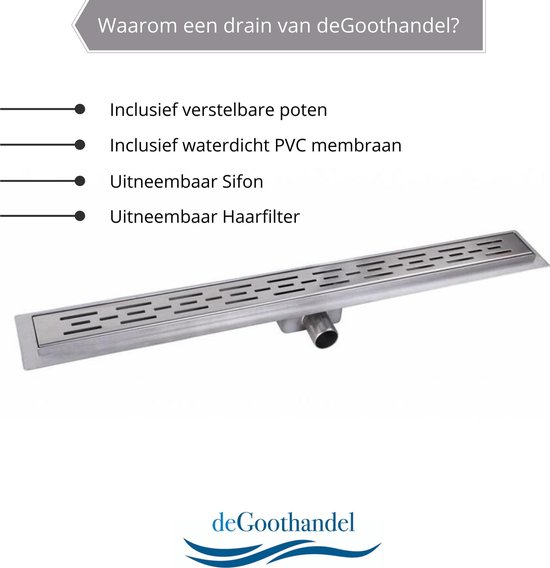 RVS Douchedrain met Flens 50 cm Douchegoot + Uitneembaar Sifon