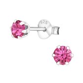 Aramat jewels ® - Kinder oorbellen met kristal 925 zilver donker roze 4mm
