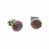 Aramat jewels ® - Druzy oorbellen zweerknopjes licht roze kristal chirurgisch staal 8mm
