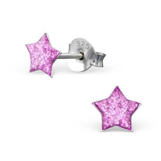 Aramat jewels ® - 925 sterling zilveren oorbellen ster glitter paars