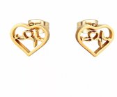Aramat jewels ® - Zweerknopjes oorbellen hartje met hartslag goudkleurig chirurgisch staal 9mm