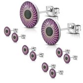 Aramat jewels ® - Ronde zweerknopjes oog paars zwart staal 8mm