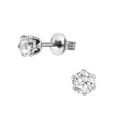 Aramat jewels ® - Ronde oorbellen zweerknopjes transparant zirkonia zilverkleurig staal 4mm