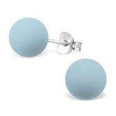 Aramat jewels ® - Zilveren matte pareloorbellen lucht blauw 925 zilver 8mm