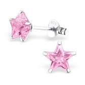 Aramat jewels ® - Zilveren oorbellen ster roze 925 zilver zirkonia 7mm