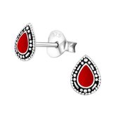 Aramat jewels ® - Zilveren oorbellen druppel 925 zilver geoxideerd rood 4x6mm