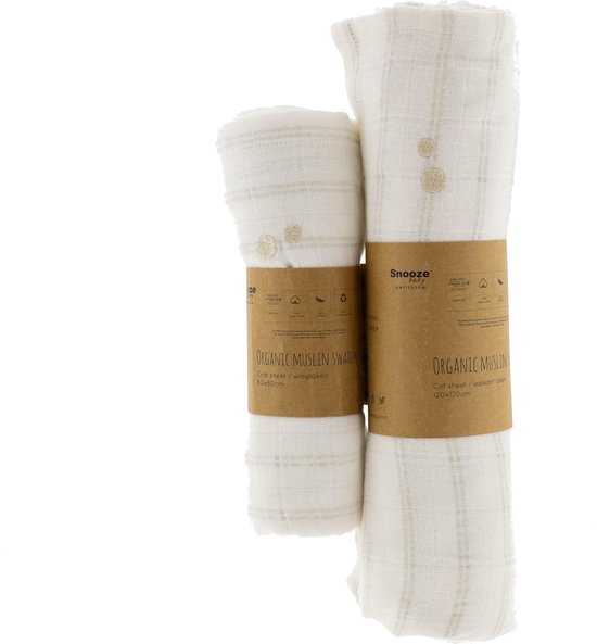 Snoozebaby swaddle/doek wieg van 100 organic katoen 80x80 cm Stone