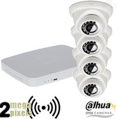 Dahua Full HD draadloos IP camerasysteem - 4 kanaals NVR recorder - 4 IP dome camera's - powerline adapter set - hdsetw55