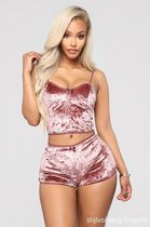 Roze velours setje met mouwloze top en short | Maat 38/40 | Sexy lingerie setje