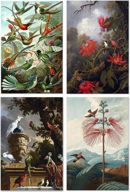 Graphic Message Mini Canvas Schilderijen Vogels - Oude Meesters - Cadeau Set van 4 - 20x30
