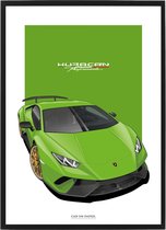 Lamborghini Huracan Groen op Poster - 50 x 70cm - Auto Poster Kinderkamer / Slaapkamer / Kantoor