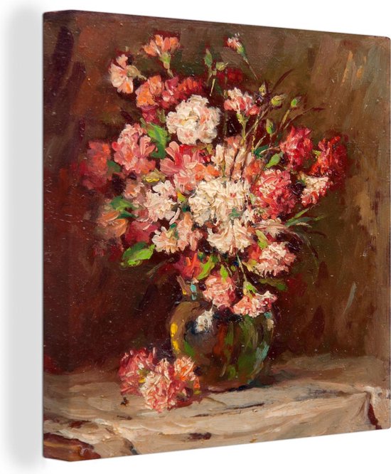 Canvas Schilderij Bloemen - Verf - Roze - 90x120 cm - Wanddecoratie