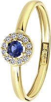Lucardi - Dames Ring met wit&blauwe zirkonia - Ring - Cadeau - 14 Karaat Goud - Geelgoud