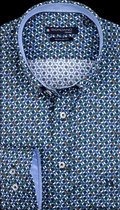 Giordano Heren Overhemd Blauw Groene Cirkel Print Satijn Regular Fit - XL