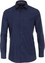 VENTI modern fit overhemd - donkerblauw structuur (contrast) - Strijkvrij - Boordmaat: 39