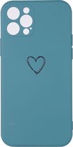 Shop4 - iPhone 12 Pro Max Hoesje - Back Case Mat Hartje Blauw