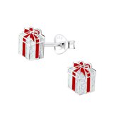 Joy|S - Zilveren kerst cadeau oorbellen kadootje glitter wit