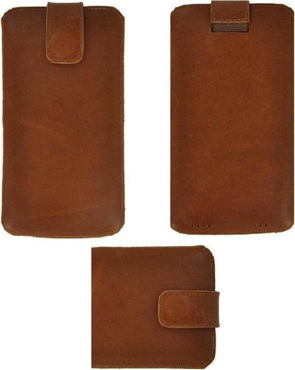 iPhone 12 Hoesje - Insteek Cover Echt Leer Cognac Bruin