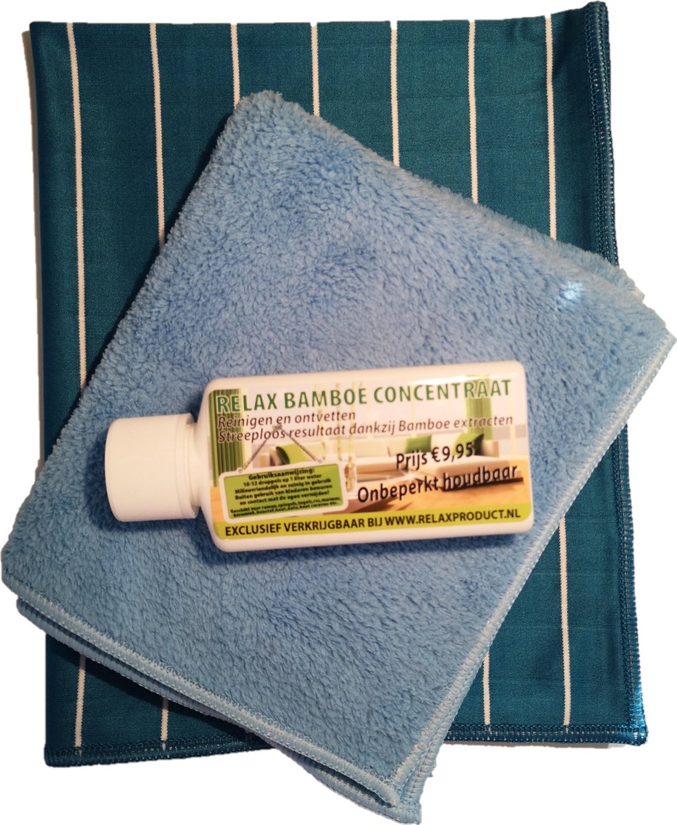 Goedkoopste Bamboe Schoonmaakdoek Set - wonderdoeken - microvezeldoeken - raamdoeken - glasdoeken - bamboevezeldoeken - Bamboedoek - Bamboe doek - Bamboedoeken 1 Relax Bamboe Concentraat fles - Combi set