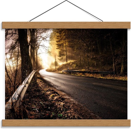Schoolplaat – Weg Langs het Bos in de Bergen - 40x30cm Foto op Textielposter (Wanddecoratie op Schoolplaat)