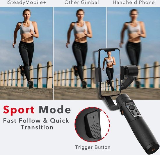 Hohem Gimbal voor Smartphone incl Statief – Stabilizer Smartphone 3 Assen – Selfie Stick Tripod -  Selfiestick – Bluetooth Stabilisator voor Smartphones - Zwart - Hohem