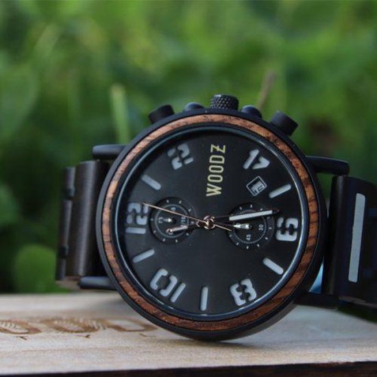 Houten horloge heren | houten horlogeband aanpasbaar | in luxe houten  giftbox | 44 mm... | bol.com