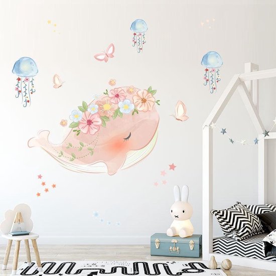 Muursticker | Roze Walvis | Wanddecoratie | Muurdecoratie | Slaapkamer | Kinderkamer | Babykamer | Jongen | Meisje | Decoratie Sticker |