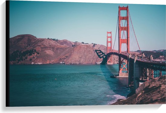 Canvas  - Golden Gate Bridge vanaf de Zijkant - San Francisco  - 90x60cm Foto op Canvas Schilderij (Wanddecoratie op Canvas)
