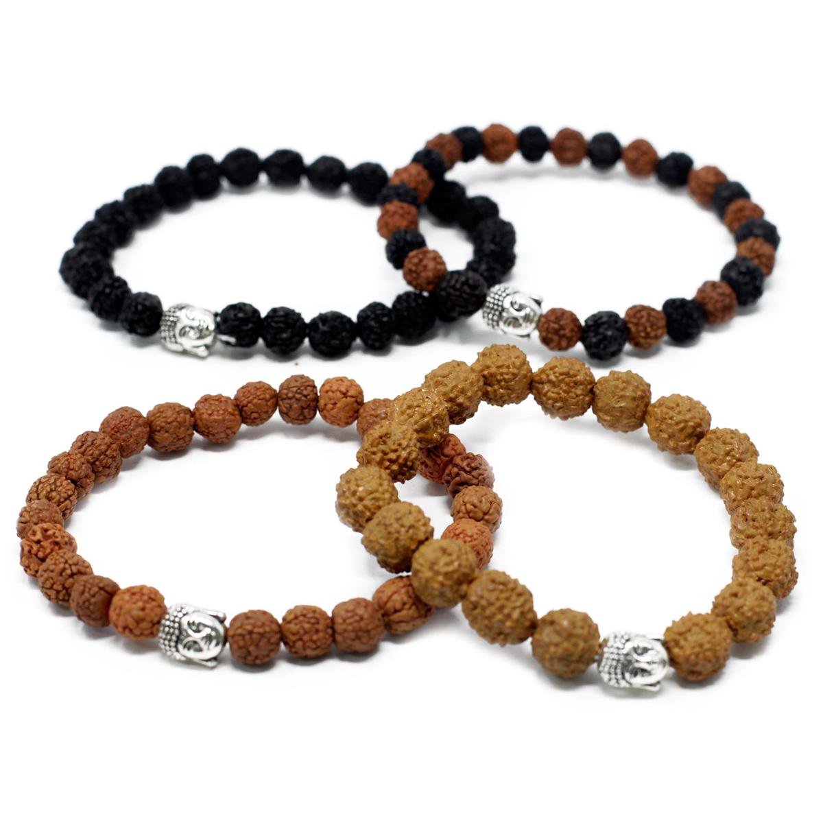 Diverse Rudraksha Buddah-armbanden - 4 stuks