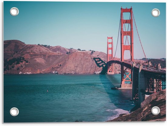 Tuinposter – Golden Gate Bridge vanaf de Zijkant - San Francisco  - 40x30cm Foto op Tuinposter  (wanddecoratie voor buiten en binnen)