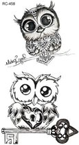 Temporary tattoo | tijdelijke tattoo | fake tattoo | uil - owl | 6 x 10.5 cm
