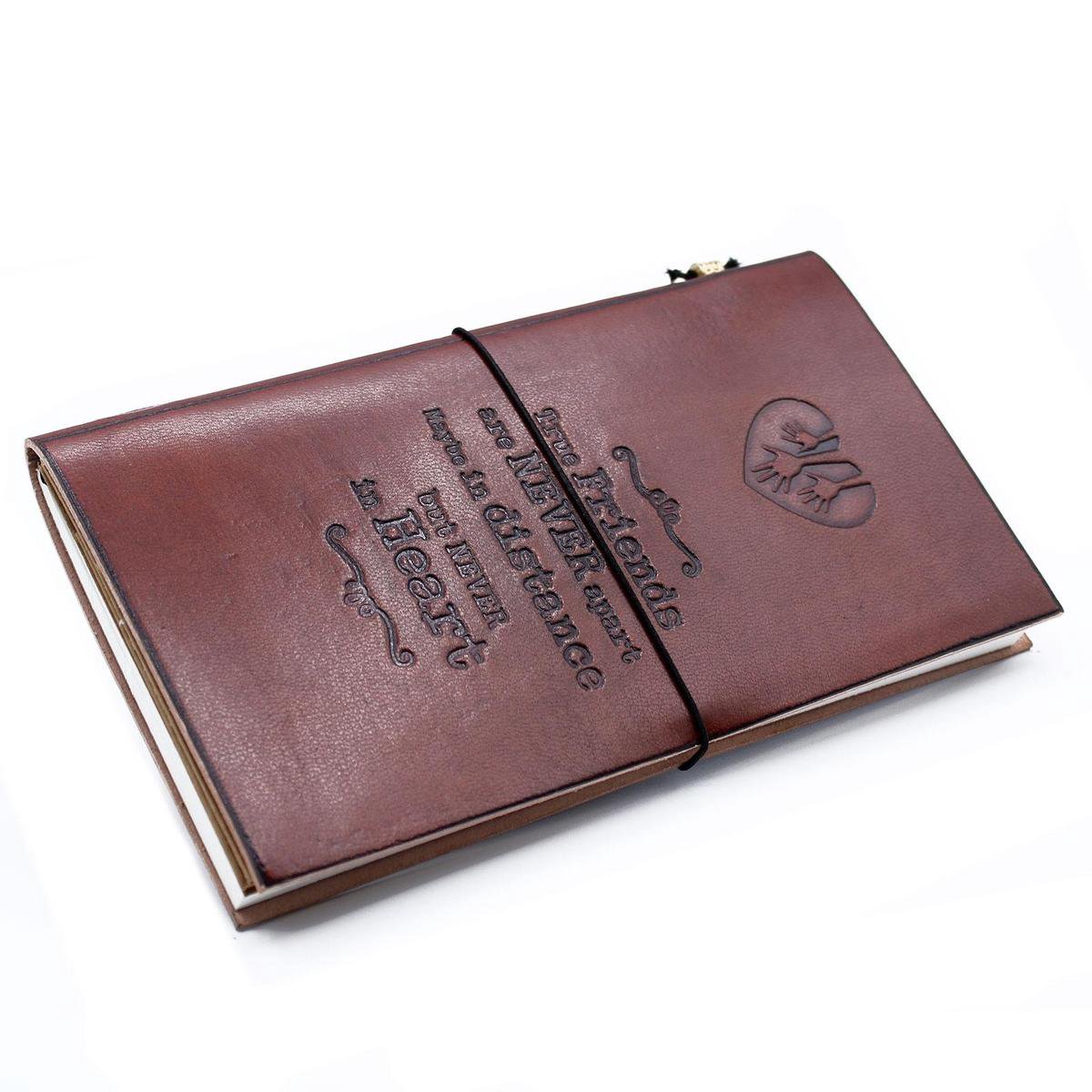 Handgemaakt leren dagboek - Notitieboek - True Friends - Bruin (80 pagina's) - 22x12x1.5cm