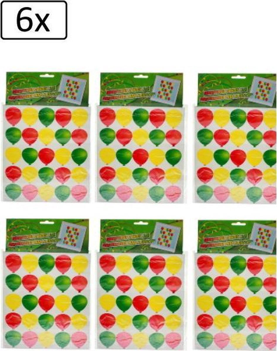 6x Raam sticker ballonnen 35cm x 50cm - Carnaval thema feest verjaardag ballon raamsticker themafeest party