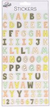 Stickers Alfabet mix kleur 36 letterstickers met grove glitters (per vel) +- 2 cm hoog en +- 2 cm lang