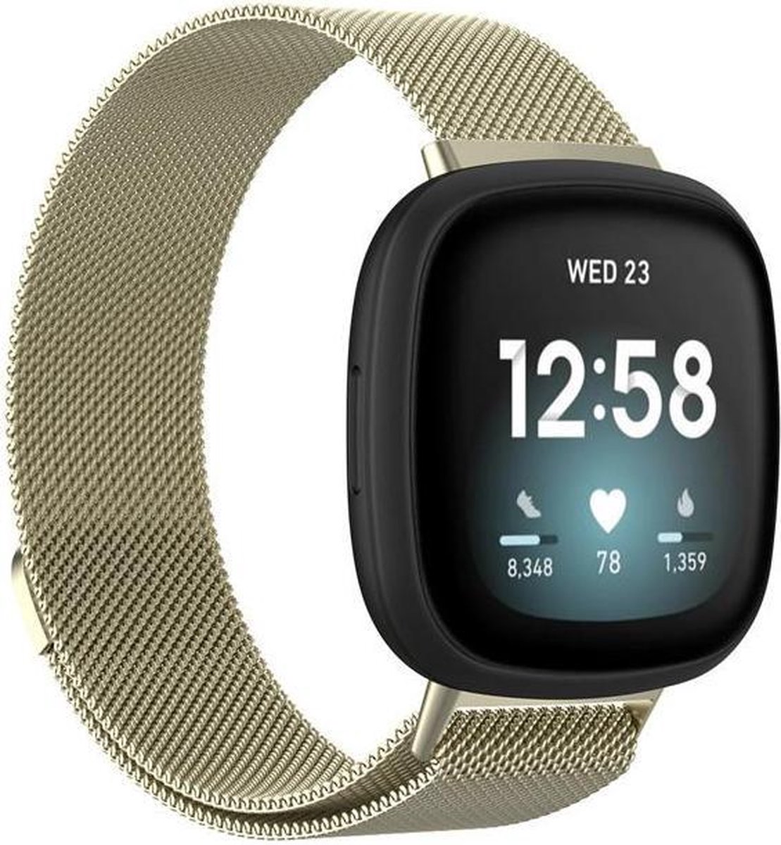 KELERINO. Milanees Bandje geschikt voor Fitbit Versa 3 / Sense – RVS – Champagne