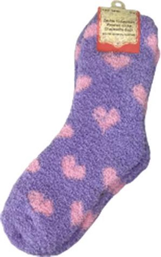 Super Soft huissokken HEART - Warme fluffy sokken - Paars / Roze - Maat 37 - 38 - 2 paar