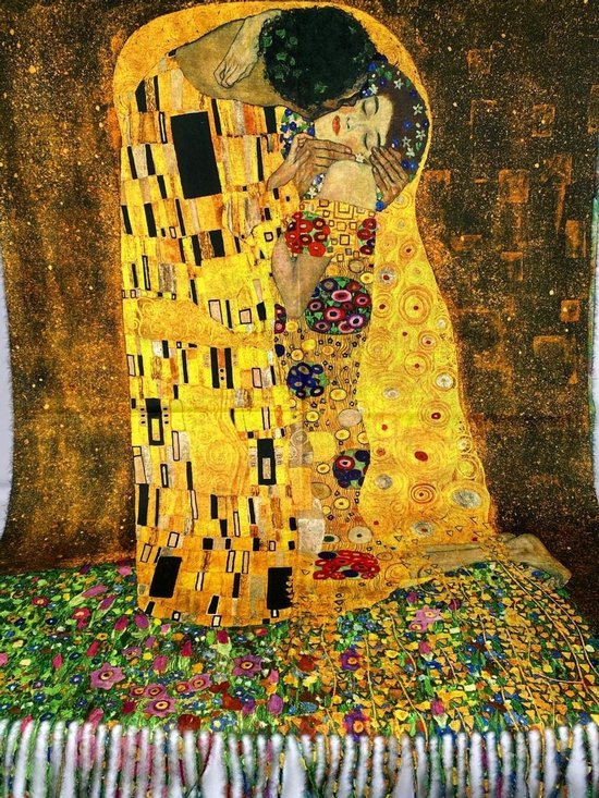 Sjaal schilderij Gustav Klimt de kus van dikker materiaal met 2 kanten - Merkloos
