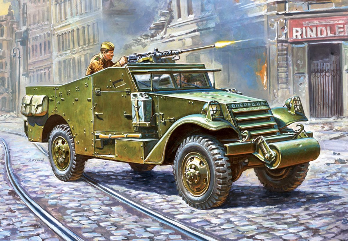 Zvezda Modelbouwpakket Militaire voertuigen - 3519 Armored Personnel Carrier M3 Scout Car Plastic - 1:35 - Modelbouw